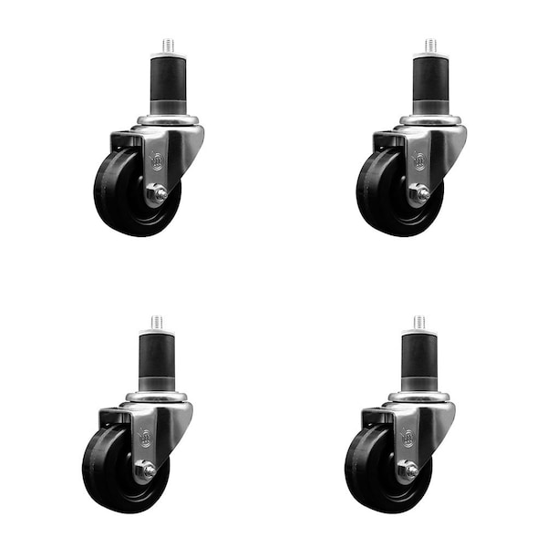 3'' Phenolic Wheel Swivel 1-5/8'' Expanding Stem Caster Set, 4PK